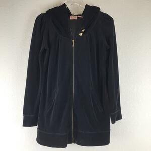Vintage Juicy Couture Y2K Velour Zip Up Hoodie Track Jacket Black Made in USA L